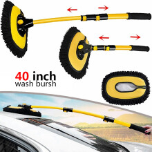 15 Curved Car Cleaning Brush with Telescopic Handle Aluminum Alloy Long Rod Wash Mop For Washing Caravan Van Roof Soft Chenille Head Duster