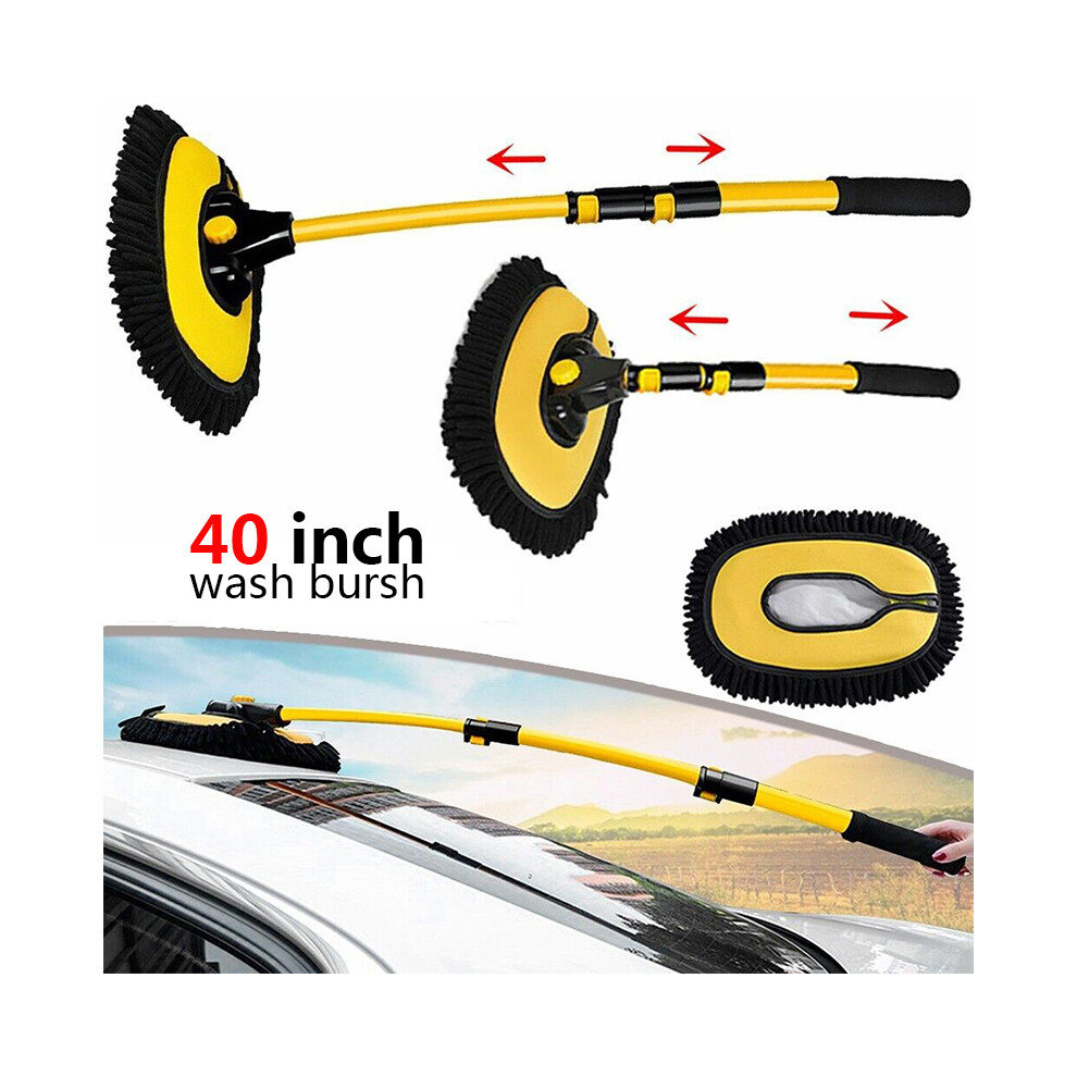 15 Curved Car Cleaning Brush with Telescopic Handle Aluminum Alloy Long Rod Wash Mop For Washing Caravan Van Roof Soft Chenille Head Duster