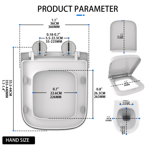Square Shape Toilet Seat Universal Durable Loo Seat Simple Top Fixing Adjustable Hinges Anti-Bacterial 1
