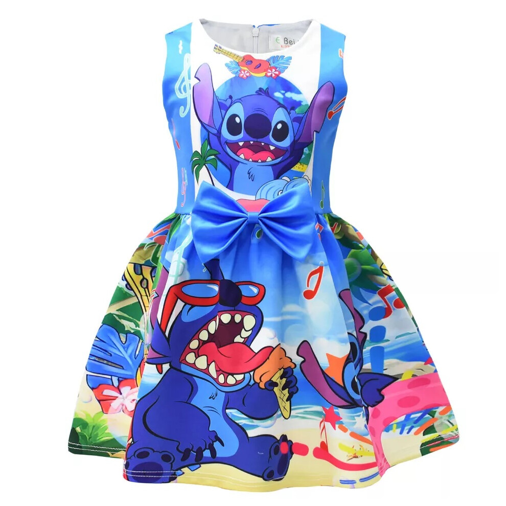 (Blue, 3-4Years) Girls Lilo and Stitch Costume Skirt Princess Party Fancy Dress Skater Dress