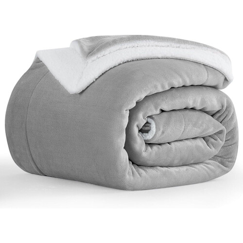 (Single Sherpa Blankets) Silver Blankets Sherpa Fleece Throw Sofa Bed Couch