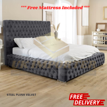 (Steel Plush, Double 4ft6"(Without Gas Lift)) Luxury Ambassador Bed Frame Park Lane Chesterfield Plush Velvet