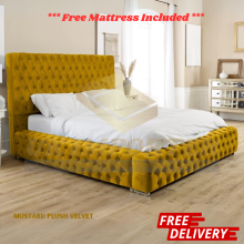 (Mustard Plush, King 5ft (Without Gas Lift)) Luxury Ambassador Bed Frame Park Lane Chesterfield Plush Velvet