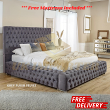 (Grey Plush, Super King 6ft (With Gas Lift)) Luxury Ambassador Bed Frame Park Lane Chesterfield Plush Velvet