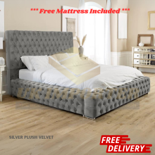 (Silver Plush, King 5ft (Without Gas Lift)) Luxury Ambassador Bed Frame Park Lane Chesterfield Plush Velvet