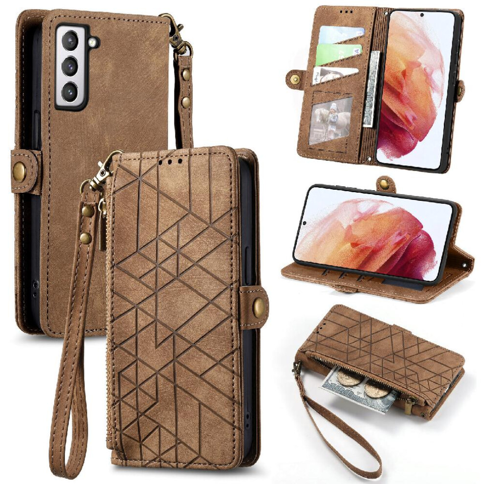 (Brown) Flip Case For Samsung Galaxy S21 Simple Business Flip Cover Shockproof Wallet Leather Case Brown 764762621179