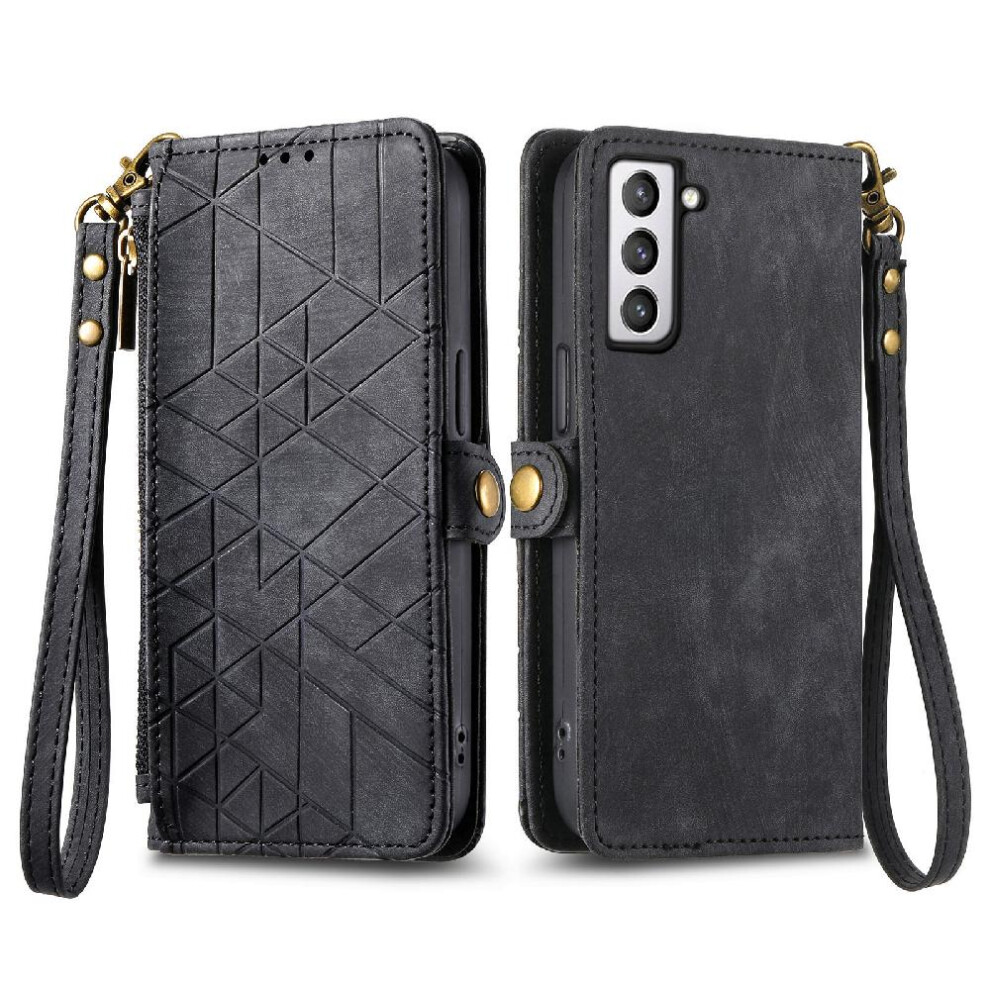 (Black) Flip Case For Samsung Galaxy S21 Simple Business Flip Cover Shockproof Wallet Leather Case Black 764762621186