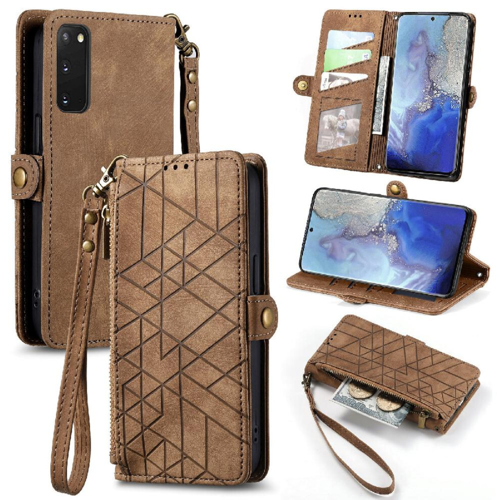 (Brown) Flip Case For Samsung Galaxy S20 Leather Case Wallet Flip Cover Shockproof Simple Business Brown 764762621414