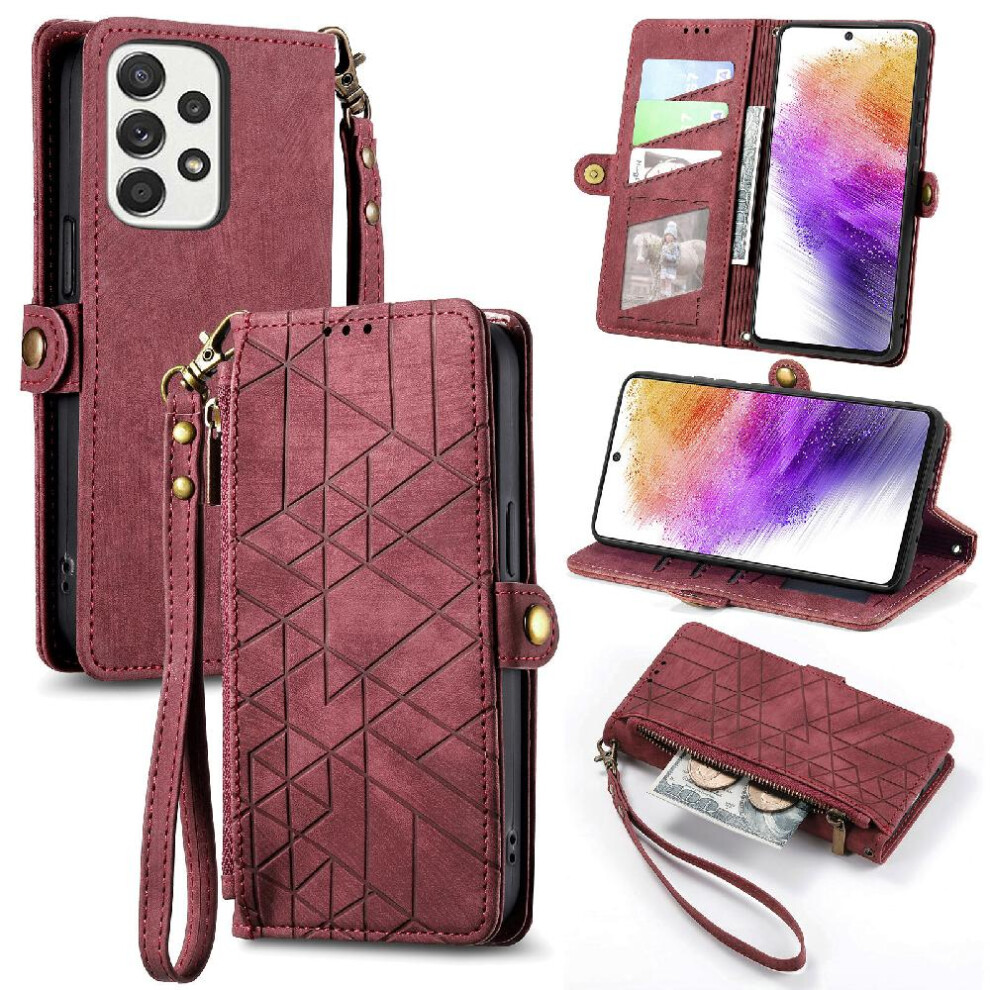 (Red) Flip Case For Samsung Galaxy A73 5G Flip Cover Leather Case Simple Business Wallet Shockproof Red 764762621698
