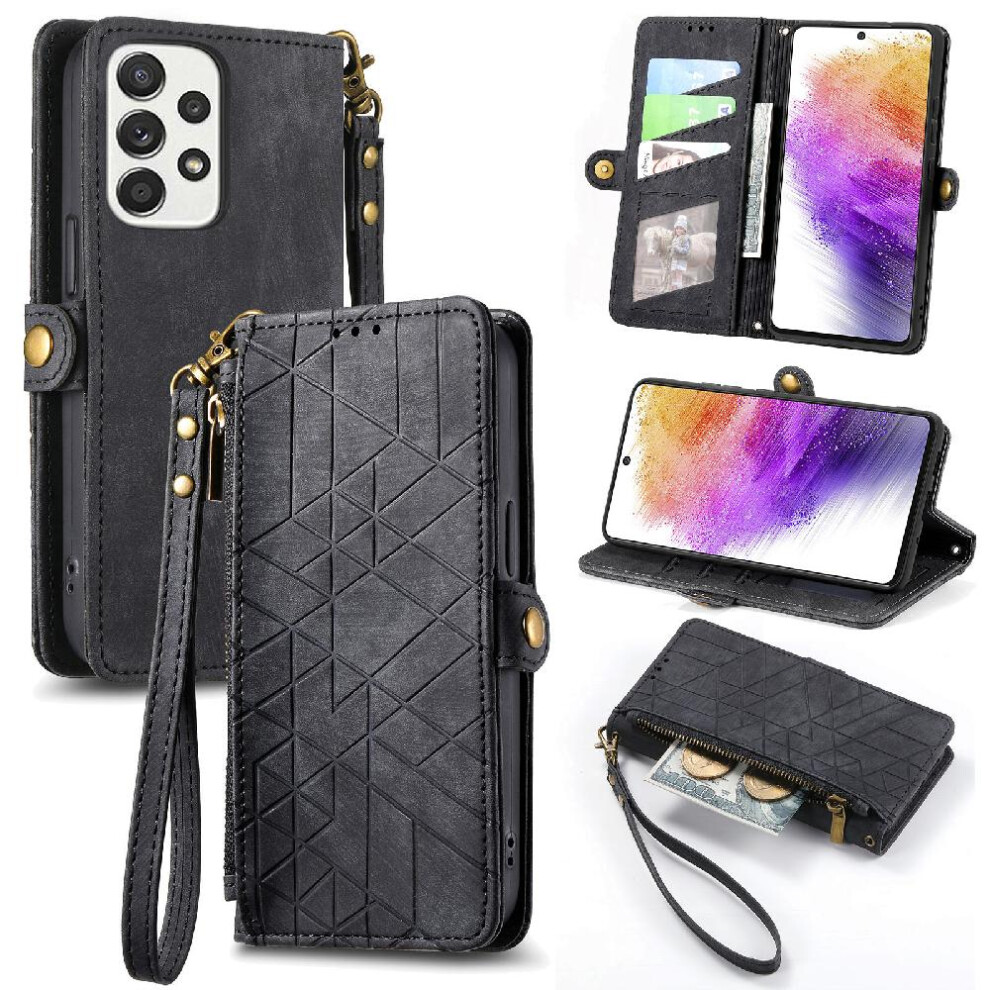 (Black) Flip Case For Samsung Galaxy A73 5G Flip Cover Leather Case Simple Business Wallet Shockproof Black 764762621728