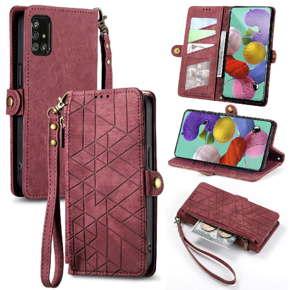 (Red) Flip Case For Samsung Galaxy A71 5G Leather Case Shockproof Flip Cover Simple Business Wallet Red 764762621759