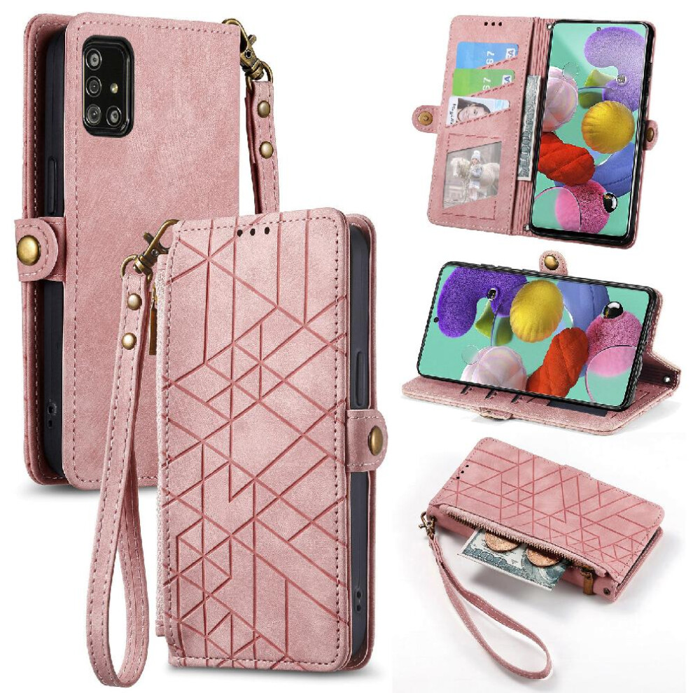 (Pink) Flip Case For Samsung Galaxy A71 5G Leather Case Shockproof Flip Cover Simple Business Wallet Pink 764762621735