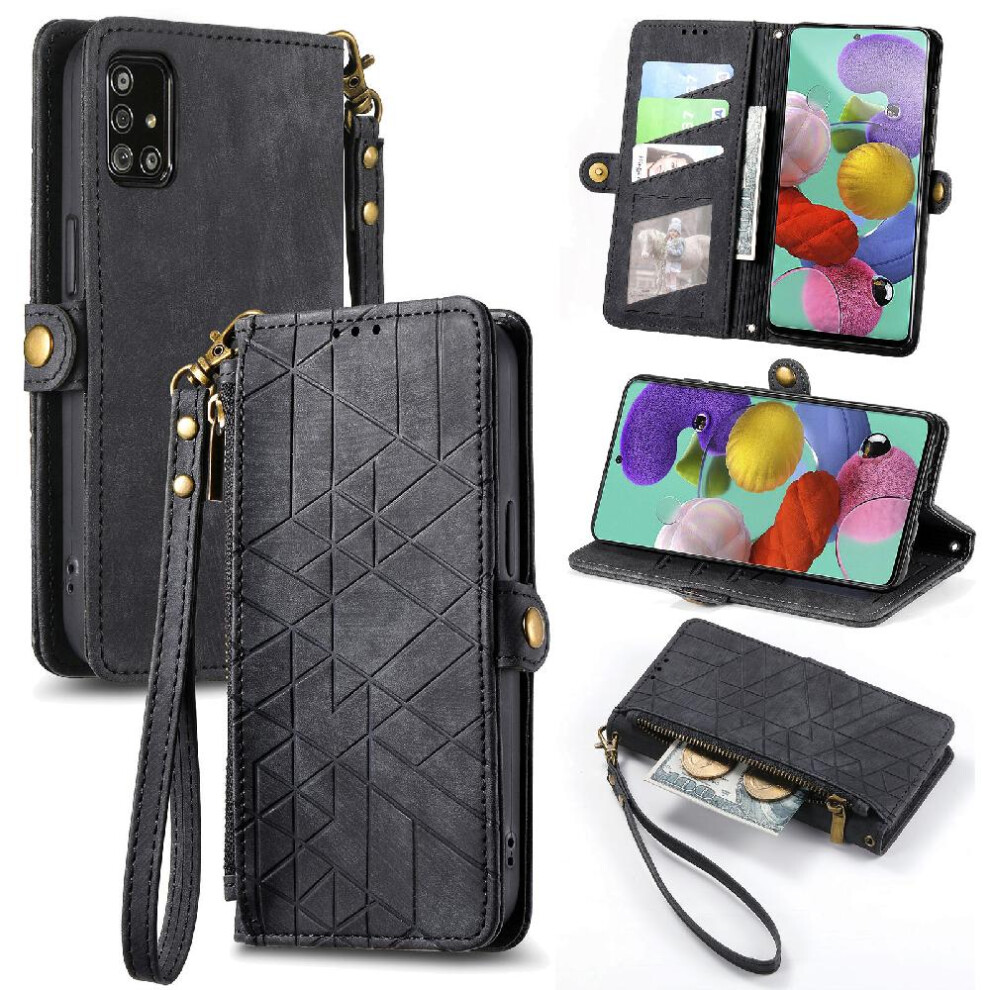 (Black) Flip Case For Samsung Galaxy A71 5G Leather Case Shockproof Flip Cover Simple Business Wallet Black 764762621780