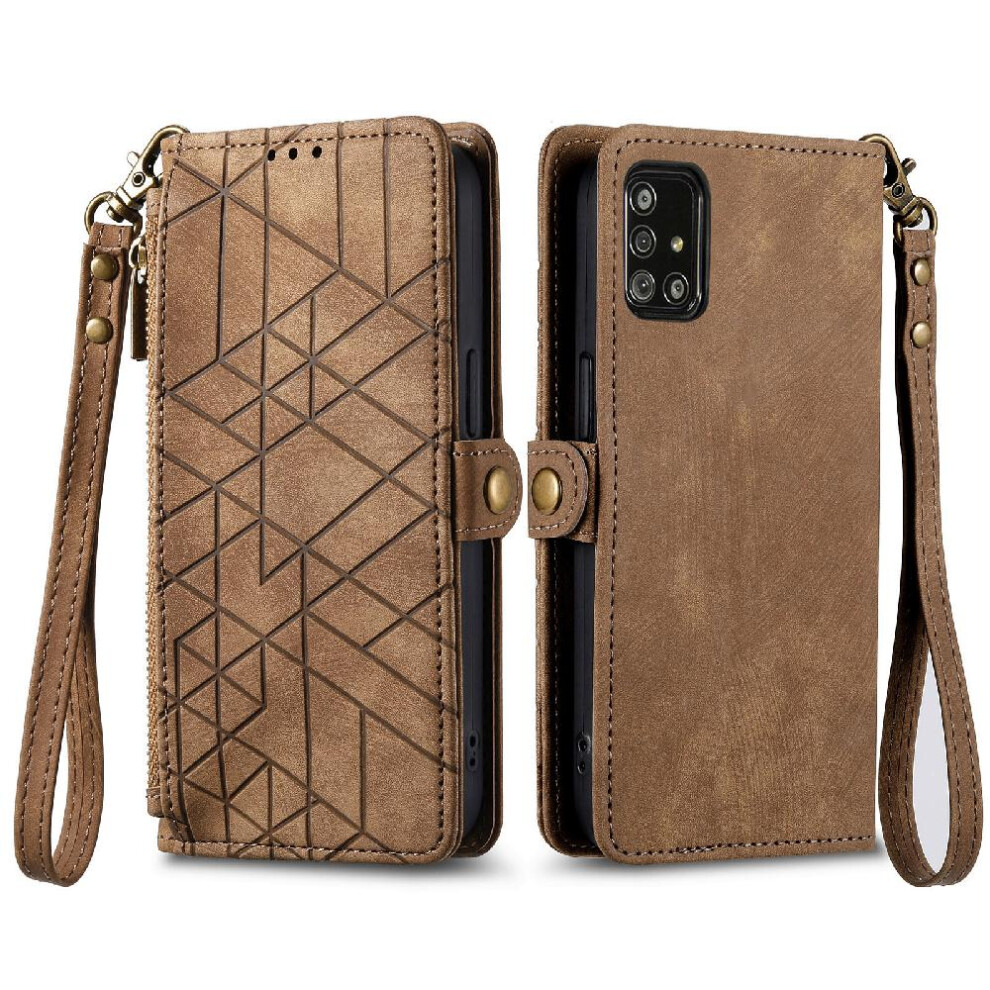 (Brown) Flip Case For Samsung Galaxy A71 5G Leather Case Shockproof Flip Cover Simple Business Wallet Brown 764762621773