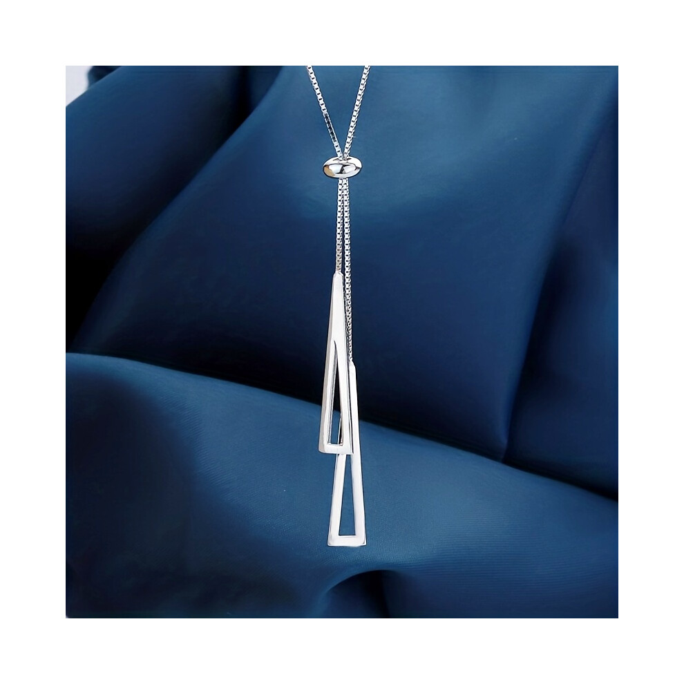 Geometric Long Triangle Y-Shaped Silver Color Necklace Female Long Sweater Chain