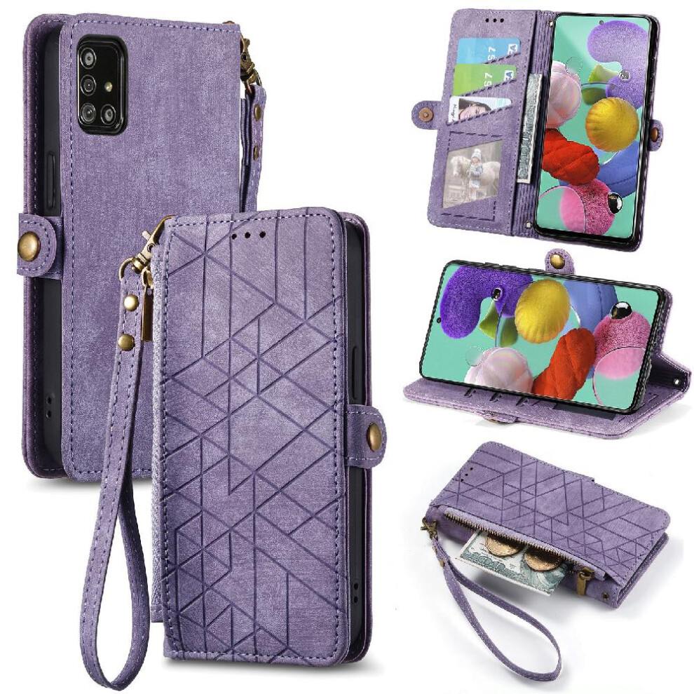 (Purple) Flip Case For Samsung Galaxy A51 5G Simple Business Wallet Shockproof Leather Case Flip Cover Purple 764762621889