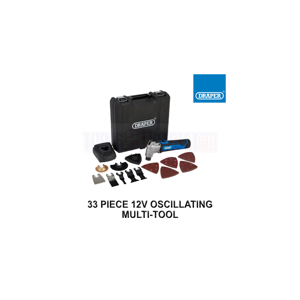 Draper 33 Piece 12V Oscillating Multi-Tool, 1 x Battery, 1.5Ah, 1 x Fast Charger 19392