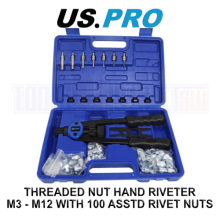 US PRO Tools Threaded Nut Hand Riveter M3-M12 With 100 Assorted Rivet Nuts 5465