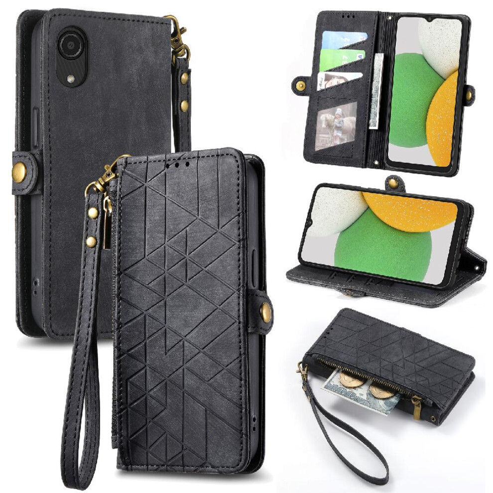 (Black) Flip Case For Samsung Galaxy A03 Core Simple Business Flip Cover Leather Case Wallet Shockproof Black 764762622381