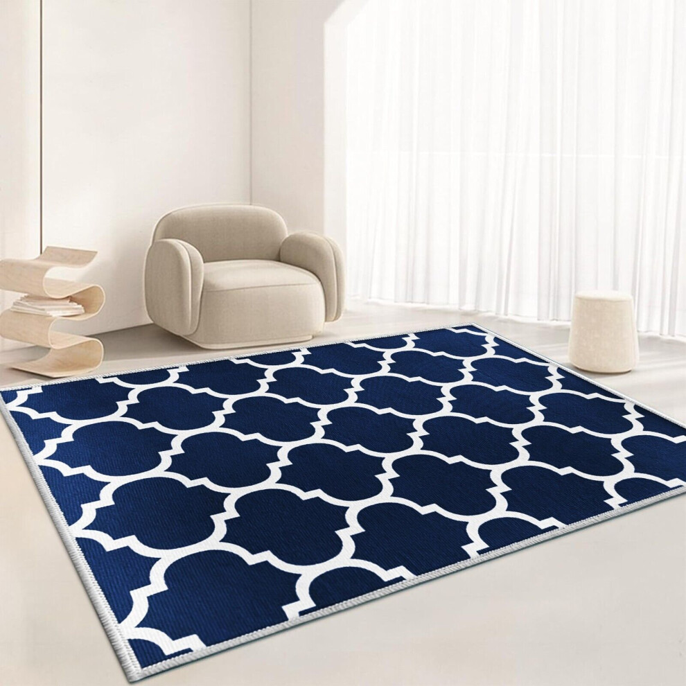 (60CMx110CM, Ava Navy) Non-Slip Rugs Living Room Runner Printed Rug Carpet Mat