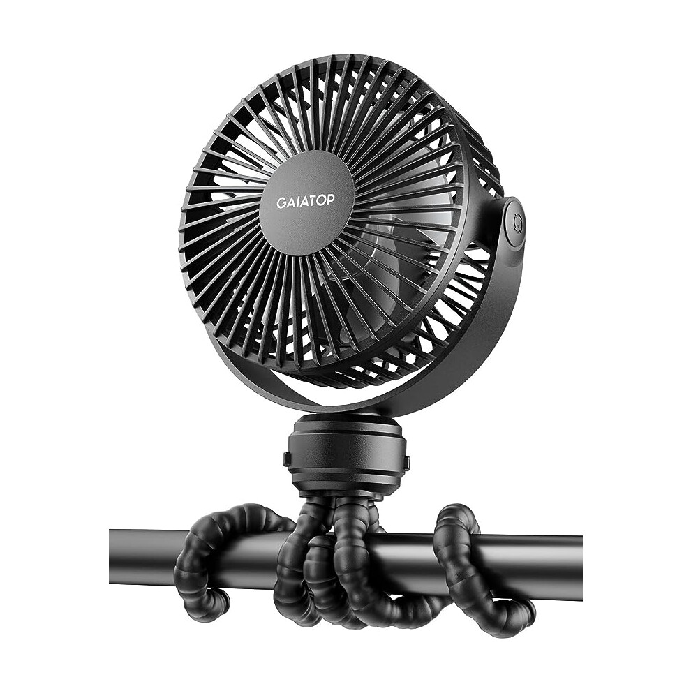 GAIATOP Mini Portable Pram Fan Rechargeable Small Clip on Fan for Stroller Detachable 3 Speed 360° Rotate Flexible Tripod Handheld Desk Cooling Fan