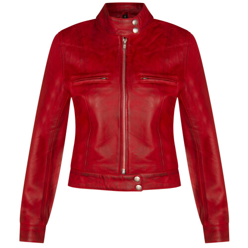 (XL) Women's Plain Red Leather Biker Motorcycle Jacket