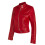 (4XL) Women's Plain Red Leather Biker Motorcycle Jacket 2