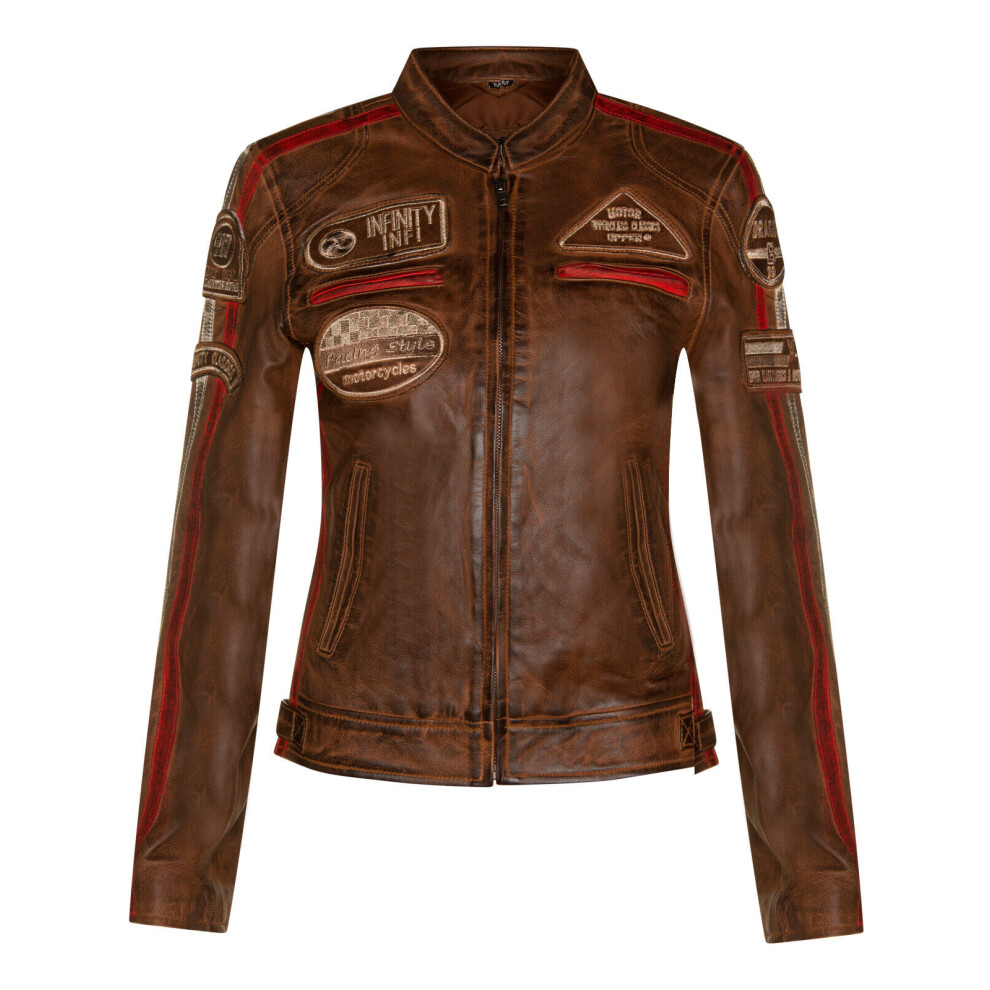 Infinity Leather Women's Brown (2Xl) Tan Leather Biker Casual Racing Moto Badges Jacket