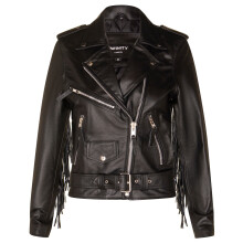 (5XL) Ladies Black FRINGE Leather Brando TASSELED Motorcycle Retro Cow Hide Biker Jacket