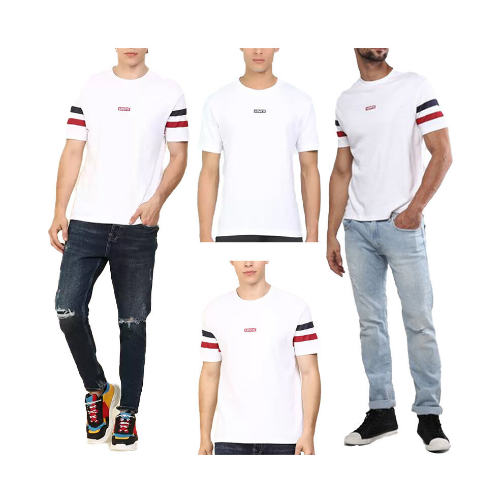 (White and Black, M) Levis Men's T Shirt Crew Neck Summer Cotton Top