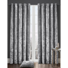 (66x72", Silver) Kampala Hill Crushed Velvet Fully Lined Eyelet Curtains Ring Top Curtain Pair
