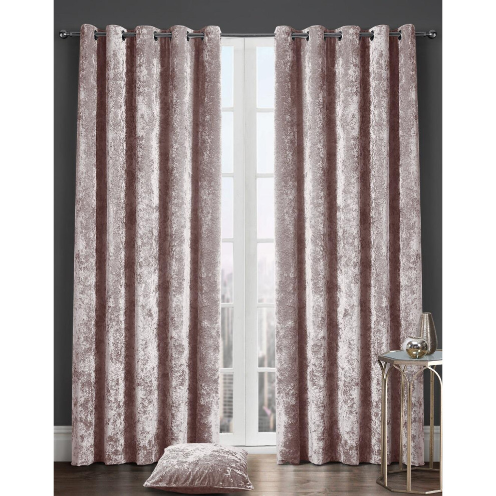Kampala Hill (90X90", ) Crushed Velvet Fully Lined Eyelet Curtains Ring Top Curtain Pair Pink