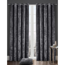 (66x90", Charcoal) Kampala Hill Crushed Velvet Fully Lined Eyelet Curtains Ring Top Curtain Pair