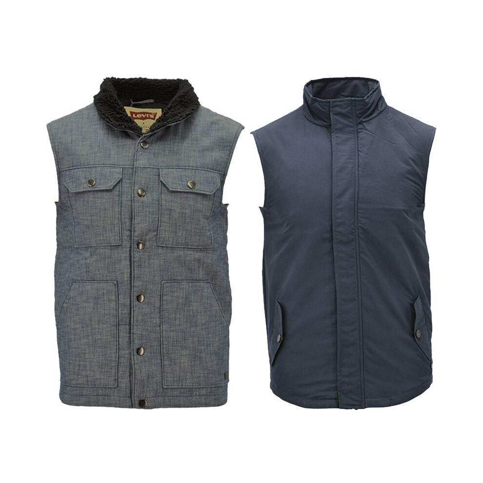 (Grey and Blue, L) LEVIS Mens Summer Sleeveless Jacket