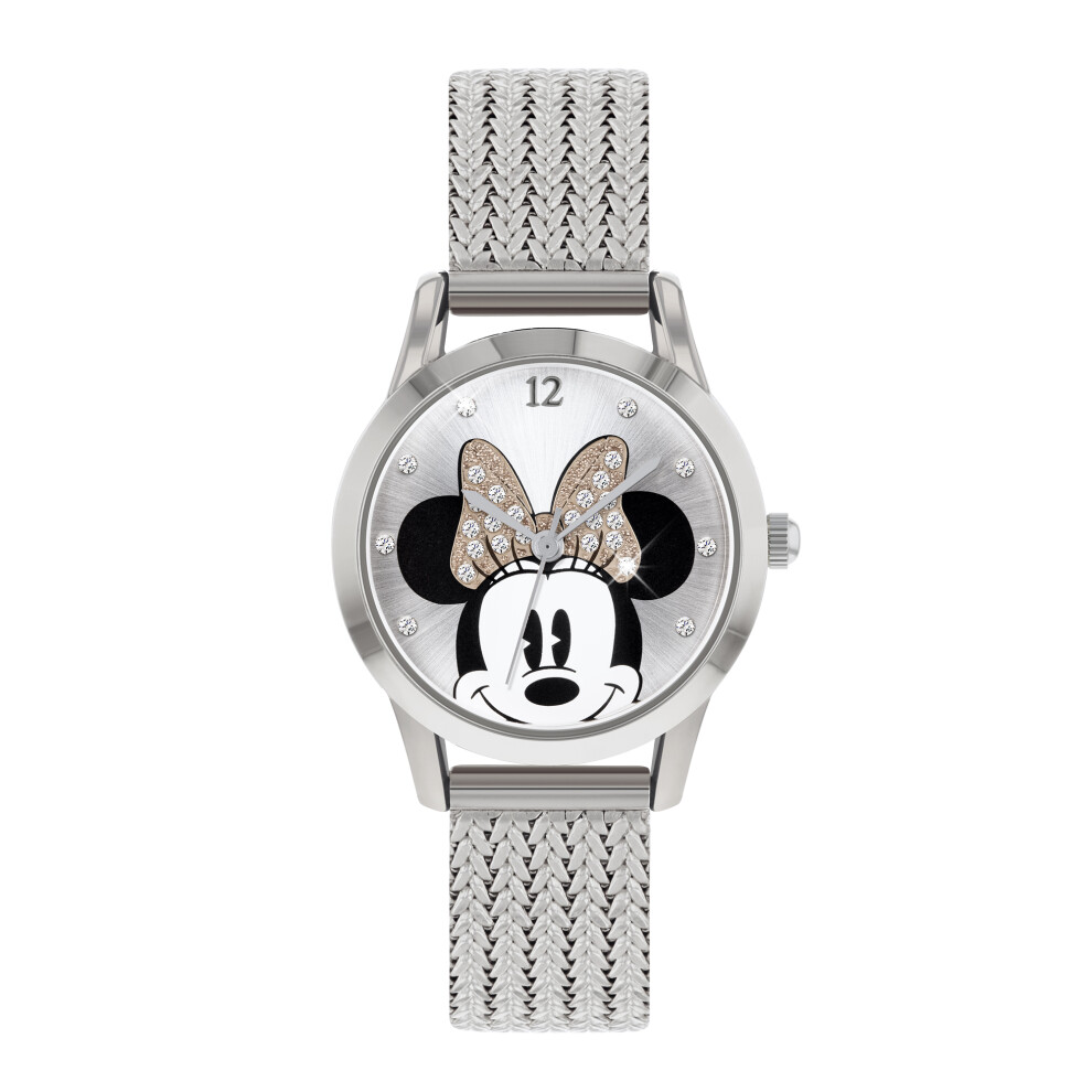 Disney Women's Minnie Mouse Silver Stainless Steal  Strap Watch MN8008