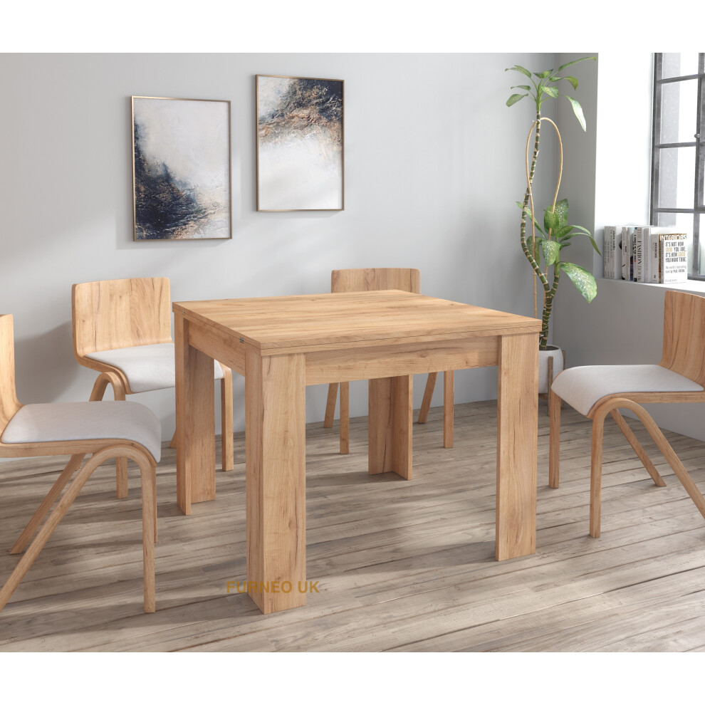 Furneo Modern Dining Table Only Extendable 90-180cm Oak Effect Golden 01