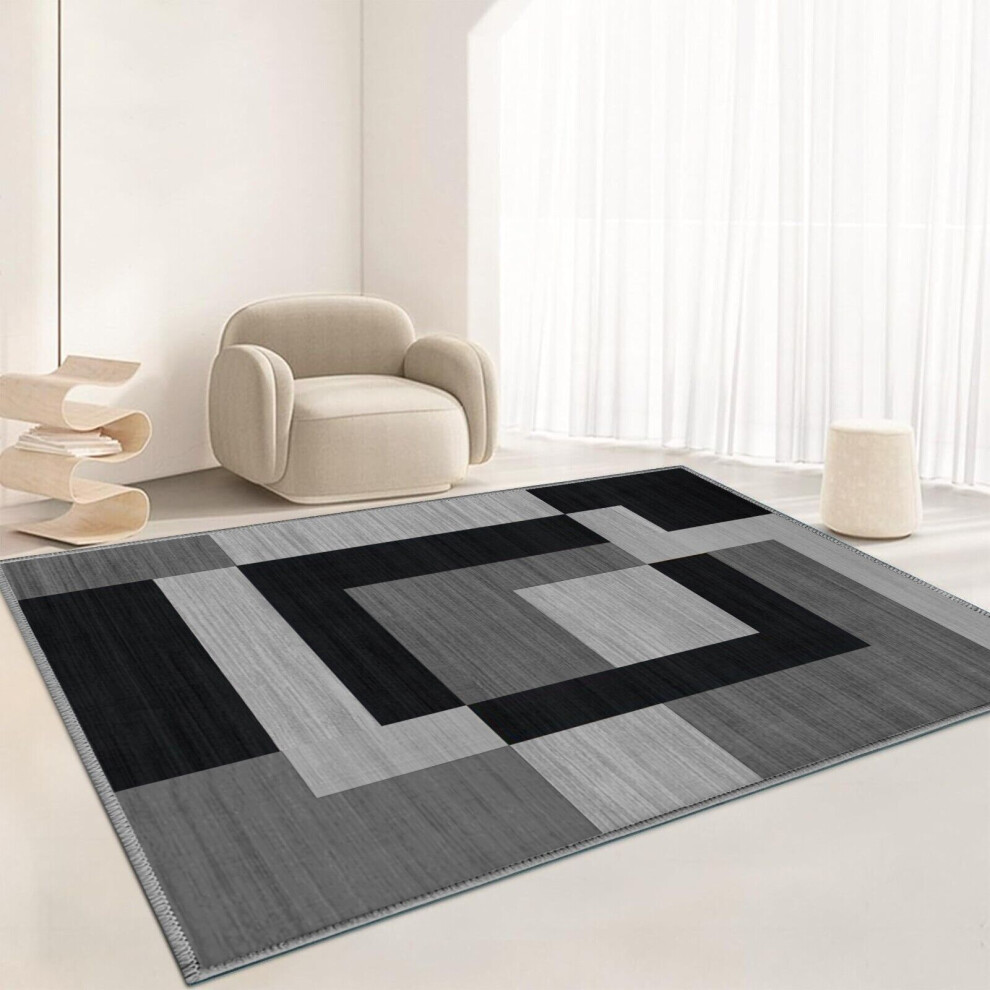 (120CMx170CM, Black Grey Milo ) Non-Slip Rugs Living Room Runner Printed Rug Carpet Mat