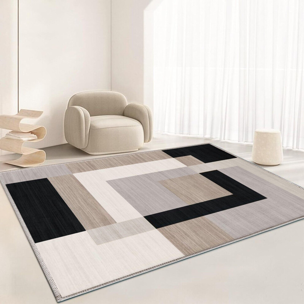 (120CMx170CM, Neutral Milo) Non-Slip Rugs Living Room Runner Printed Rug Carpet Mat