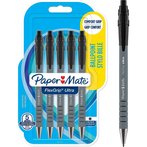 Paper Mate Paper Mate Flexgrip Ultra Retractable Ballpoint Pens Medium Point (1.0mm) | Black 5 Count