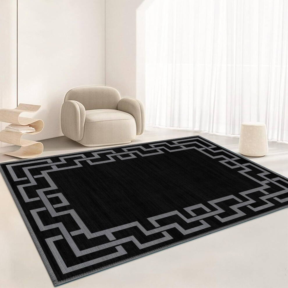 (120CMx170CM, Nico Black) Non-Slip Rugs Living Room Runner Printed Rug Carpet Mat