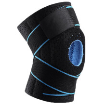 (Black Blue) Adjustable Strap Elastic Support Knee Brace