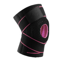 (Black Pink) Adjustable Strap Elastic Support Knee Brace
