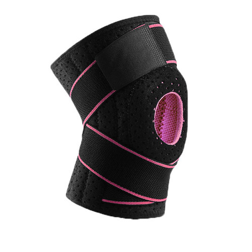 (Black Pink) Adjustable Strap Elastic Support Knee Brace