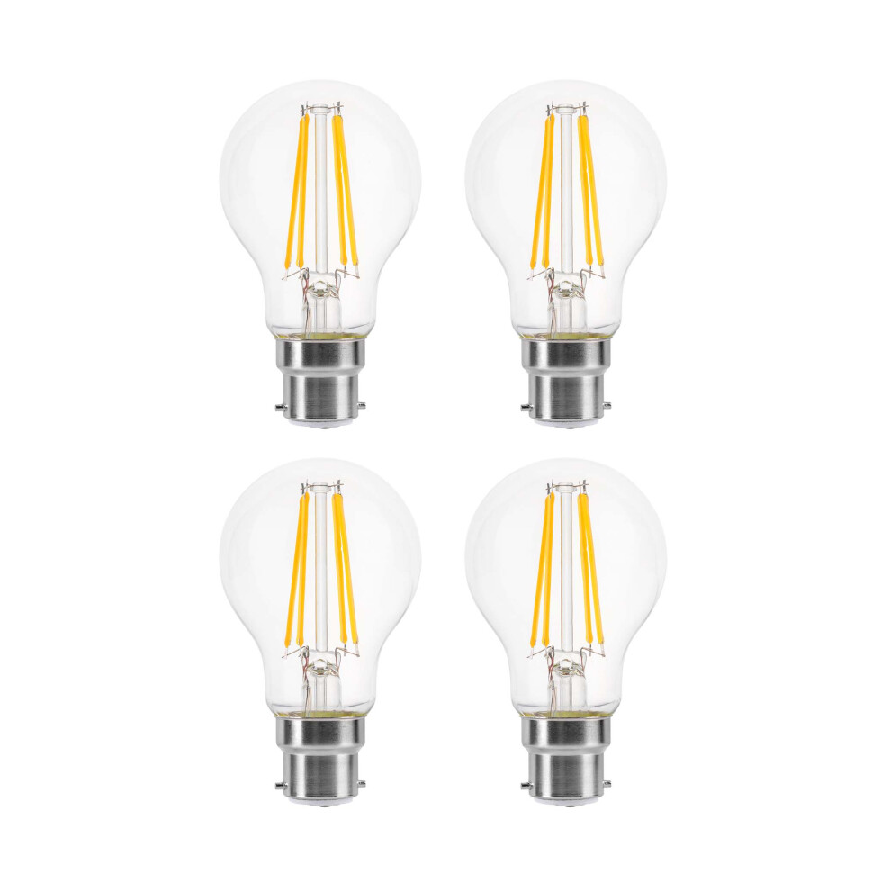 (4 Pack) LED Filament Light Bulb A60 GLS Traditional Bulb B22 Bayonet 4.5w equiv brightness 60w Warm White 2700K Energy Saving