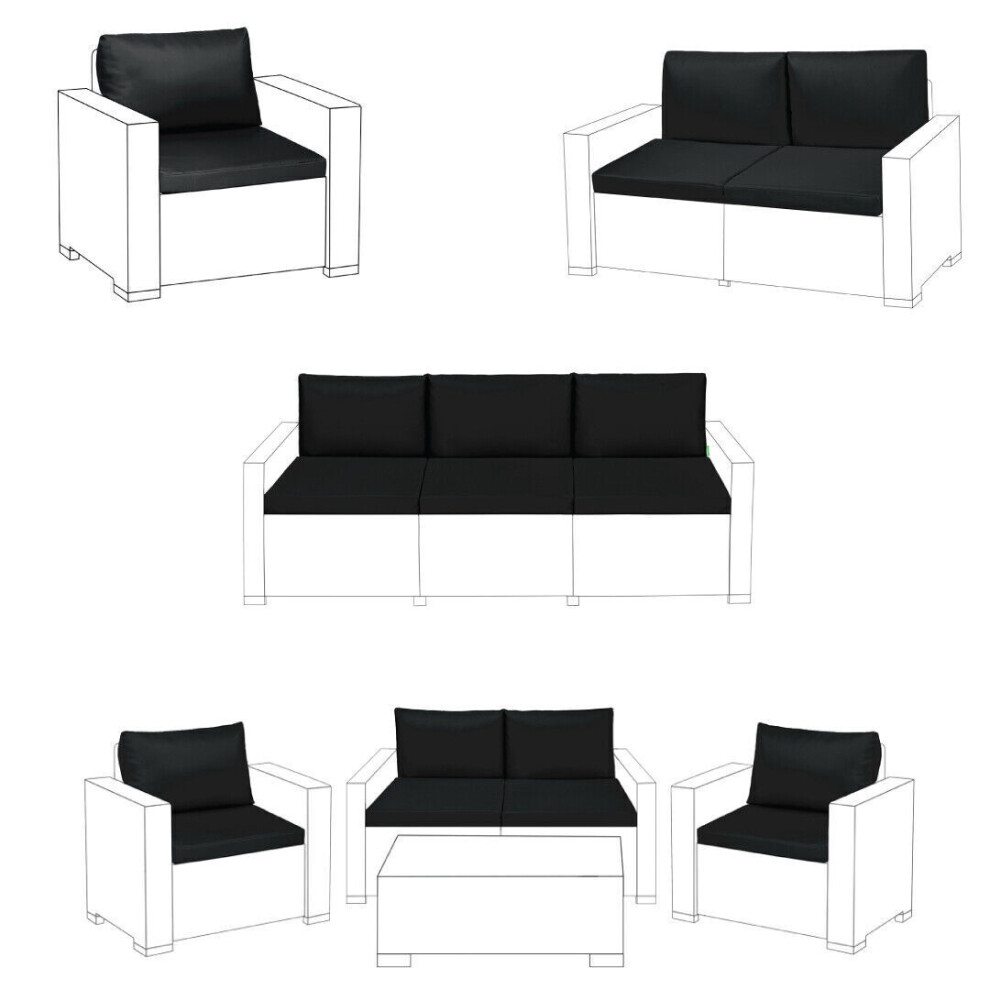 (Black, 2 Seater Sofa - 4 Pieces) Keter Cushions Patio Garden Pads Rattan Furniture