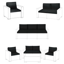 (Black, 3 Seater Sofa - 6 Pieces) Keter Cushions Patio Garden Pads Rattan Furniture