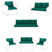 (Bottle Green, 3 Seater Sofa - 6 Pieces) Keter Cushions Patio Garden Pads Rattan Furniture