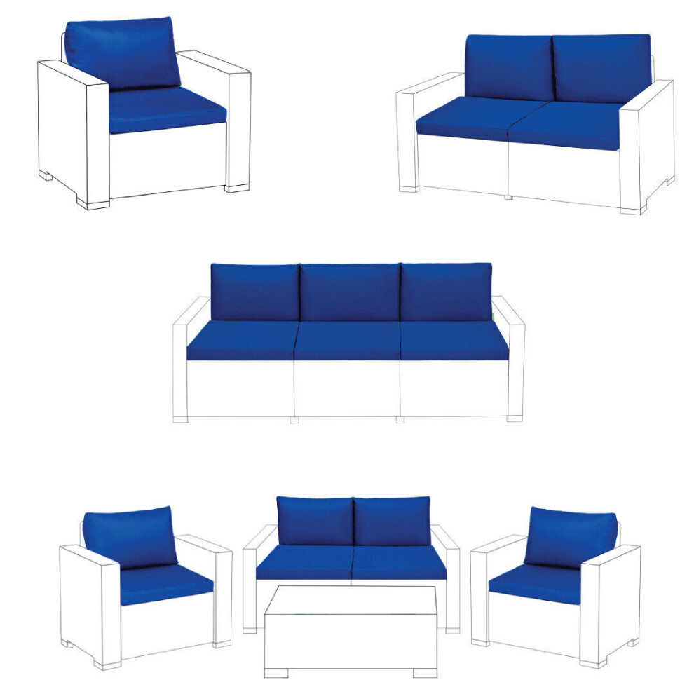 (Royal Blue, 3 Seater Sofa - 6 Pieces) Keter Cushions Patio Garden Pads Rattan Furniture