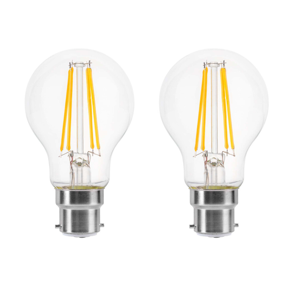 (2 Pack) LED Filament Light Bulb A60 GLS Traditional Bulb B22 Bayonet 6.6w equiv brightness 100w Warm White 2700K Energy Saving