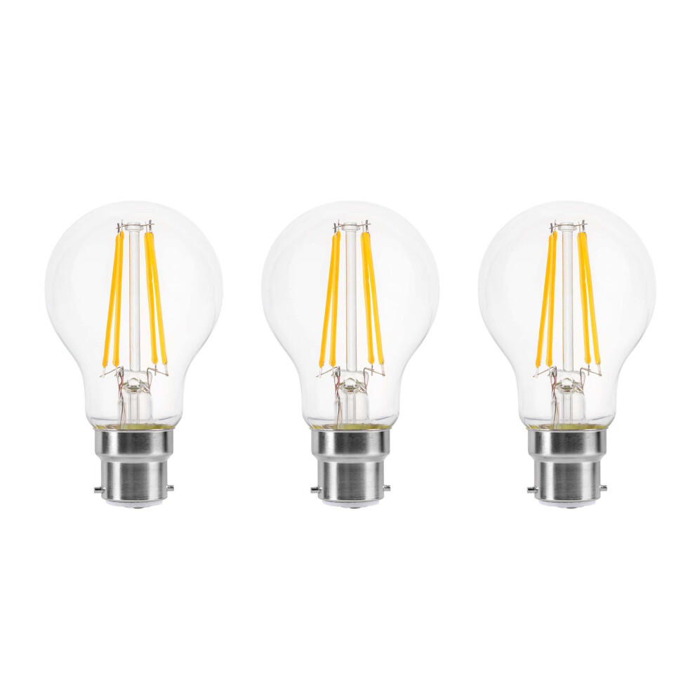 (3 Pack) LED Filament Light Bulb A60 GLS Traditional Bulb B22 Bayonet 6.6w equiv brightness 100w Warm White 2700K Energy Saving